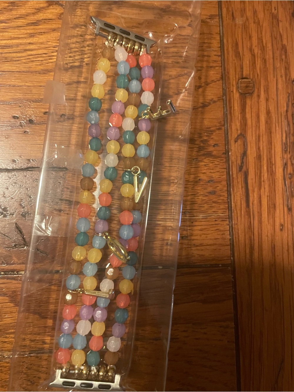 Pastel Multicolor Beaded Women’s Bracelet Watch Band with Gold Accents